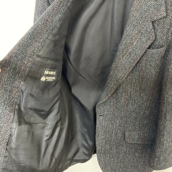 Moores Harris Tweed Men's 40 R Black Scottish Wool Blazer Sports Jacket - Picture 5 of 11